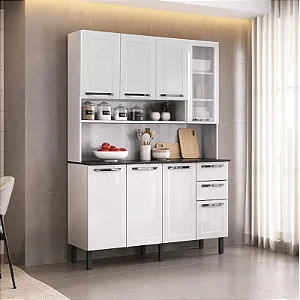 Kit Cozinha Florença Larg. 1.40m Branco 8 Portas 2 Gavetas em Aço - Itatiaia