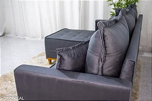 Sofá 3 Lugares Milão Chaise Lado Direito Veludo Cinza 814 Molas Ensacadas - 2,30m