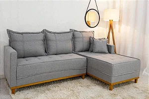 Sofá 3 Lugares Milão Chaise Lado Esquerdo Linho Cinza 1008 Molas Ensacadas - 2,30m