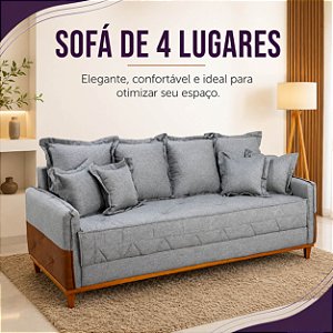 Sofá 4 Lugares Living Luca Linho Cinza com Detalhe Molas Bonnel - 2,10m