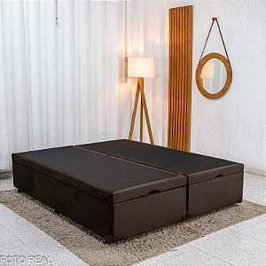 Base Box Baú Queen Bipartido Confort Sued Marrom Blindado 158x198x45 - Issacar