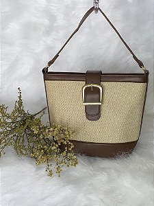 Bolsa Feminina Estruturada Bicolor com Fivela – Estilo Clássico e Elegante