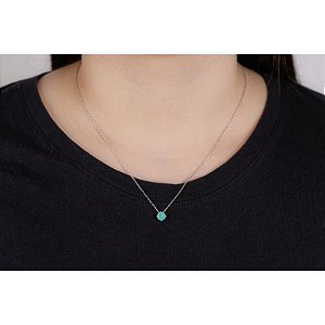 Colar Banho em Ródio Ponto de Luz Zircônia Esmeralda Colombiana 6 mm
