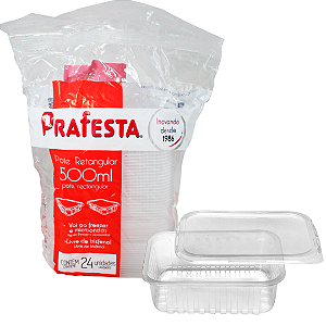 Pote Transparente Retangular com Tampa Prafesta 500ml - 24 und