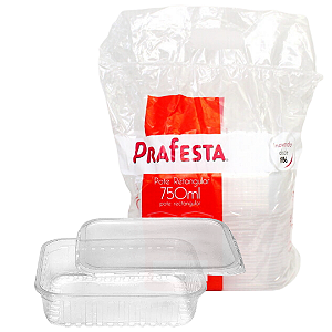 Pote Transparente Retangular com Tampa Prafesta 750ml - 24 und