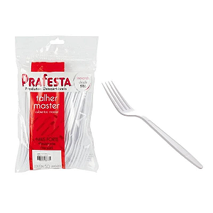 Garfo Refeição Resistente Master Branco 50 unidades - Prafesta