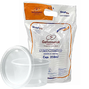 Pote Redondo para Bolo com Tampa 250ml com 25 un Galvanotek