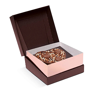 Caixa Specialla para Meio Ovo Coração 200g  - Marrom/Rose Gold - 06 Unidades - Cromus Páscoa