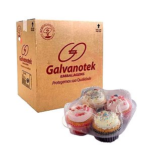 100 un Embalagem para 4 Doces G15 Galvanotek com Tampa Transparente – Cupcake, Brigadeiro, Muffin