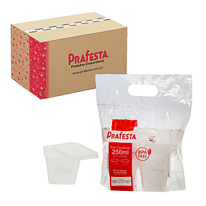 240 UND Pote Quadrado para Bolo com Tampa 250ml  - PRAFESTA