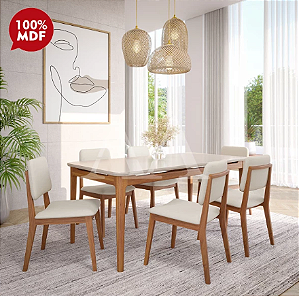 CJ MESA 6C CIMOL BAOBA RETANGULAR 180x90 AMARILIS MADEIRA/OFFWHITE/LINHO CRU