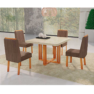 Sala de Jantar Sentra, Tampo 90x90 com 4 Cadeiras | Bom Pastor