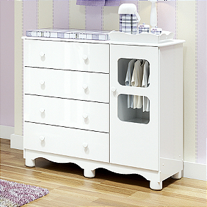 Cômoda Uli em MDF, 1 porta e 4 Gavetas com corrediças tele...