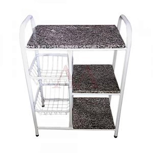 FRUTEIRA SERRA TUBOS P/ MICRO 90CM C/GRANITO 2 CESTAS BRANCO MARTELADO