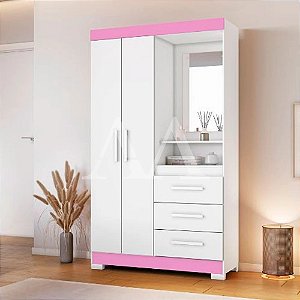 ROUPEIRO 2P. ABRIR 3G  C/ ESPELHO NOTAVEL NT 6020 BRANCO NEW/ROSA FLEX