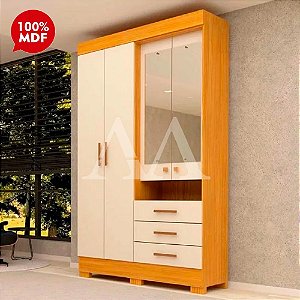 ROUPEIRO 4P ABRIR 3G ACP DEBORA CAPELINHA C/ESPELHO CINAMOMO/OFF WHITE