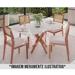 CJ MESA 4C AGN ANNA RETANGULAR 116X80 C/VIDRO CAD LARISSA MADEIRA/OFF WHITE