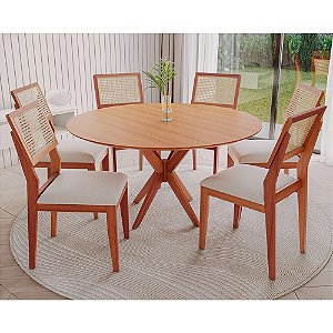 CJ MESA 4C AGN VITORIA REDONDA 130CM TAMPO LAMINADO CAD LARISSA MADEIRA