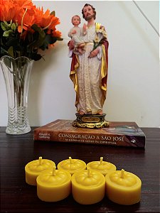Vela de cera de abelha São José mini - 6 unidades