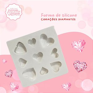 Molde de Silicone Corações Diamantes