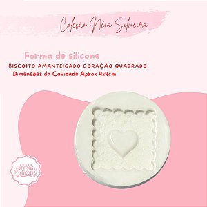 Molde de Silicone Biscoito Amanteigado Coração Quadrado