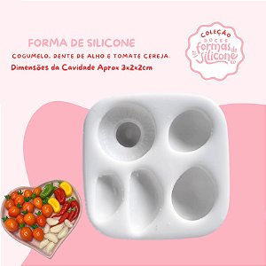 Molde de Silicone Cogumelo, Dentes de Alho e Tomate Cereja