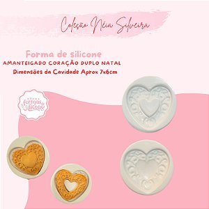 Molde de Silicone Amanteigado Coração Duplo Natal