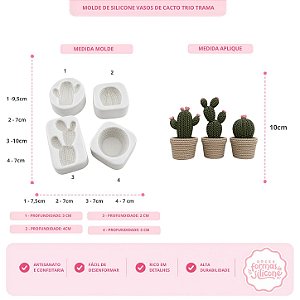 Molde de Silicone Vaso de Cacto Trio Trama