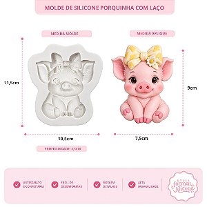 Molde de Silicone Porquinha C/ Laço