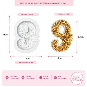 Molde de Silicone Número Decorado Nove