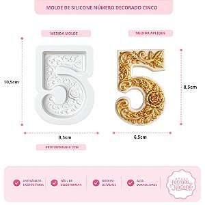 Molde de Silicone Número Decorado Cinco