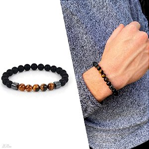 Pulseira Oásis com Olho de Tigre - Preto Fosco