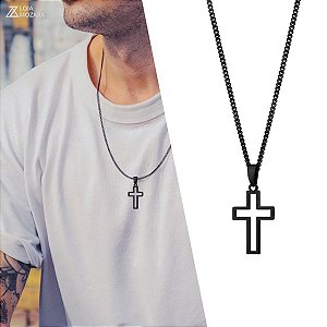 Colar Cruz Open - Preto
