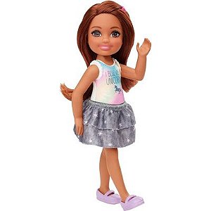 Boneca Barbie - Mini Chelsea Club - Morena - Blusa Unicórnio - DWJ33 - Mattel