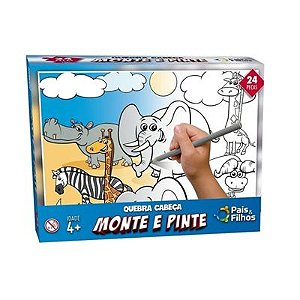 Quebra Cabeça - Monte e Pinte Safari 24 peças - 996 - Pais e Filhos