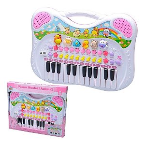Piano Musical Infantil - Animais - Rosa - 6408 - Braskit