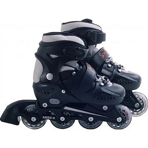 Patins Infantil Inline - ABEC-5 Preto - Ajustável 31 a 34 - 3681 - Bel Fix