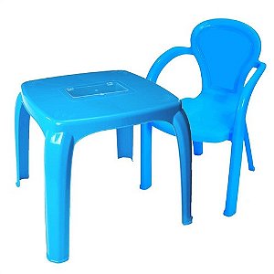Mesa e Cadeira  Infantil Com Estojo - Azul - Usual Plastic