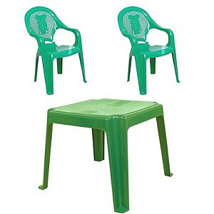 Conjunto Mesa com 2 Cadeiras - Verde -  Reobote