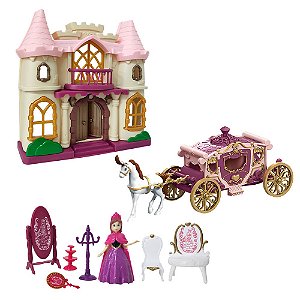 Castelo Sonho de Princesa com acessórios e carruagem - DMT6299 - Dm Toys