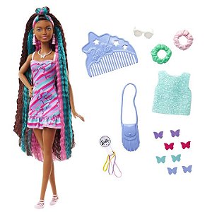 Boneca Barbie Totally Hair - Vestido Borboleta - Negra - HCM91 - Mattel
