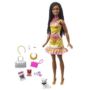 Barbie Boneca com prancha de surfe e cachorrinho de estimação, boneca