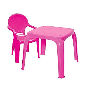 Conjunto Mesa e Cadeira Infantil Lisa - Rosa - 50/151 - Usual Utilidades