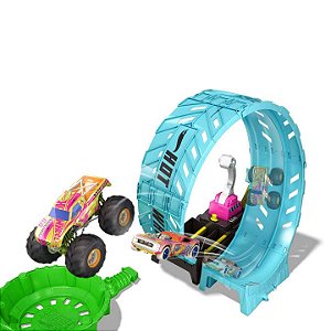 Hot Wheels Conjunto de pista de ação com 1 carro de brinquedo, 2 desaf