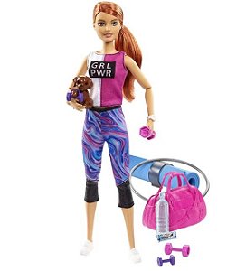 Boneca Articulada - Barbie - Fashionista - Fitness Academia Com Pet - GKH73 - Mattel