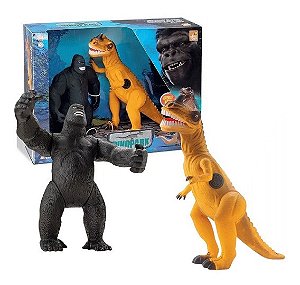 Gorila King Kong Vs Dinossauro T-Rex Com Som - 0653 -  Beetoys