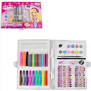 Estojo Kit Escolar - Pintura - 68 Peças - Glam Girls - WE3902 - Wellmix