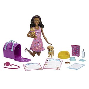 Boneca Barbie com Pets - Adota Cachorrinhos - Morena - Mattel