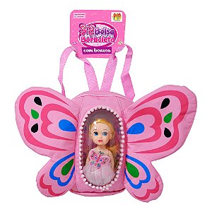 Bolsa Borboleta Tecido com Boneca - Rosa - DMT6603 - Dm Toys