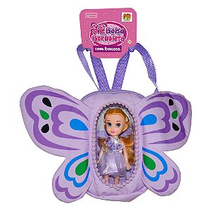 Bolsa Borboleta Tecido com Boneca - Roxo - DMT6603 - Dm Toys